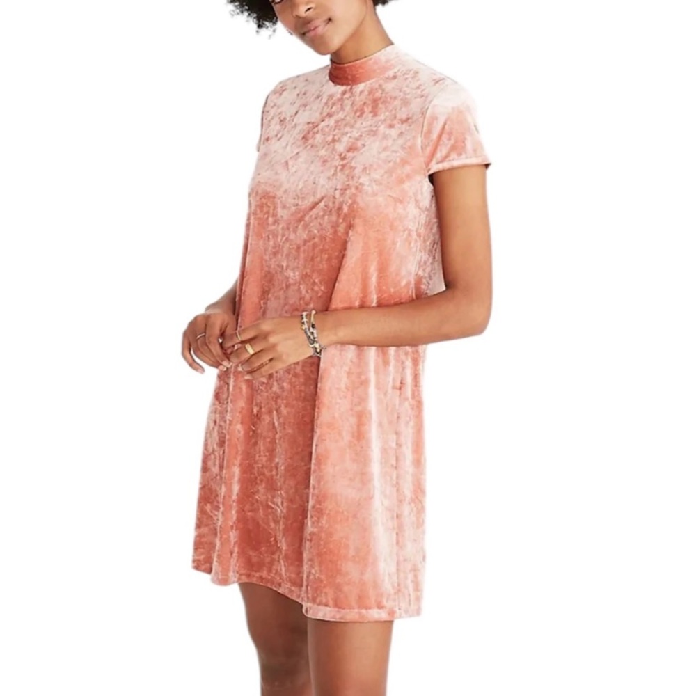 Madewell Crushed Velvet Mock Neck Tie Back Babydoll Dress S